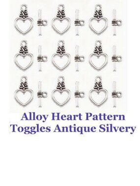 Alloy Heart Pattern Toggle Clasp Set, Antique Silvery  10 Toggles